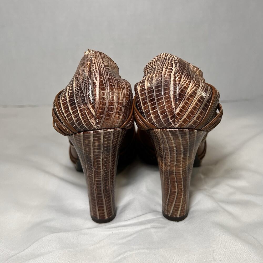 Isabella Fiore Heels Size 7.5 Brown Leather Snakeskin Embossed Flower *Altered - Picture 4 of 15